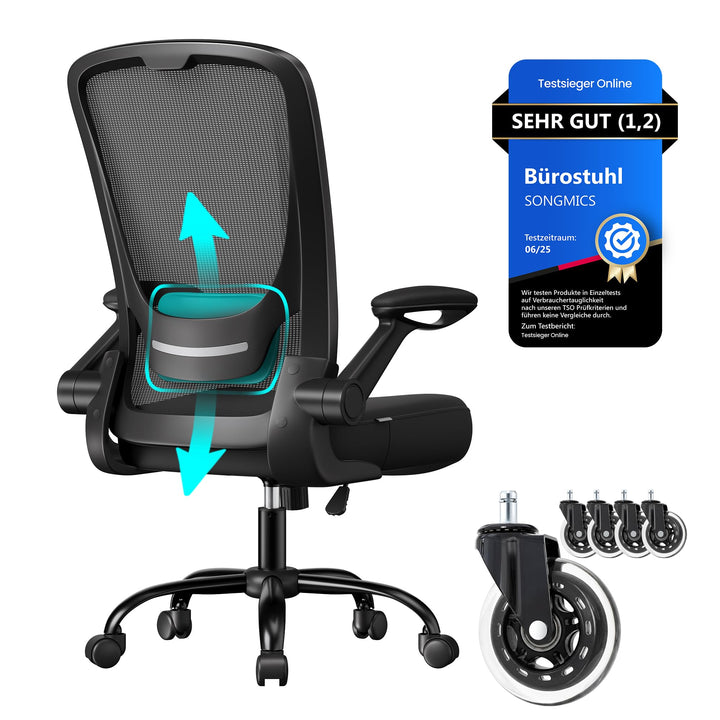 SONGMICS Bürostuhl ergonomisch, Drehstuhl mit Mesh, Lenden- und Kopfstütze, Wippfunktion, inklusive