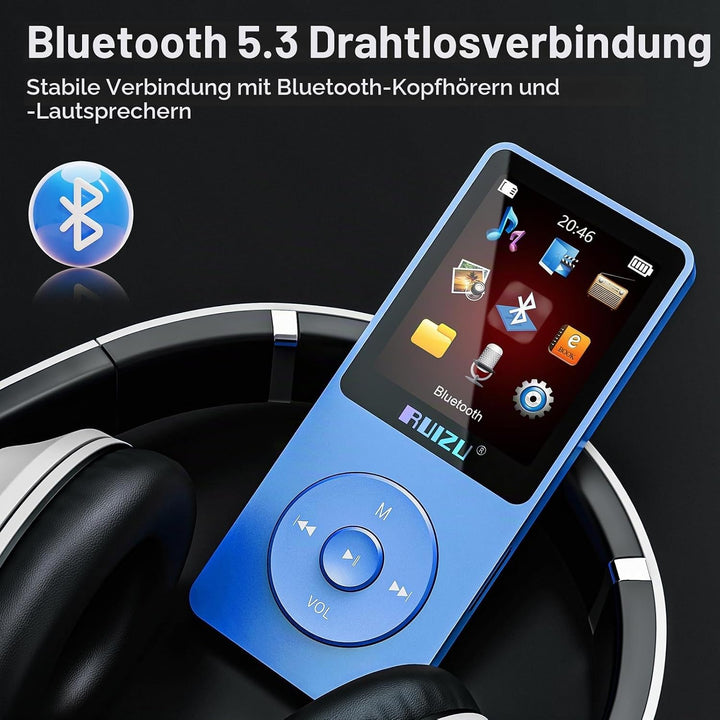 RUIZU MP3 Player 64GB Bluetooth 5.3 mit Tastensteuerung Königsblau, Königsblau
