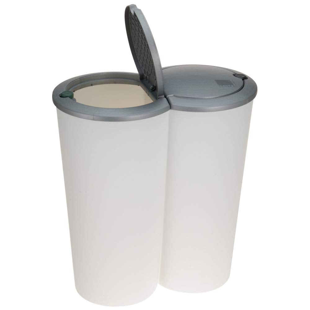 Mülleimer 50l weiss Silber 2x25l Duo Abfalleimer Mülltrenner Mülltonne