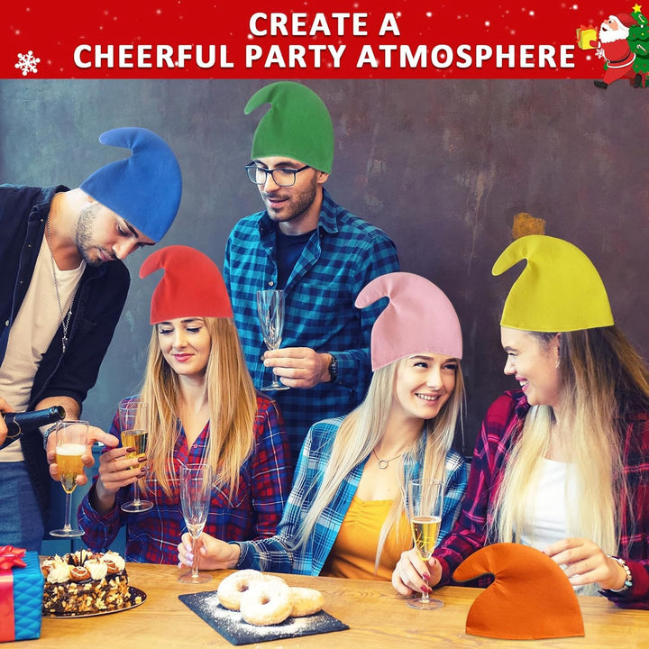 6 Stück Zwergenmütze für Erwachsene, Bunte Wichtelmützen Weihnachtsmann Zipfelmütze Zwerge Kostüm Gr