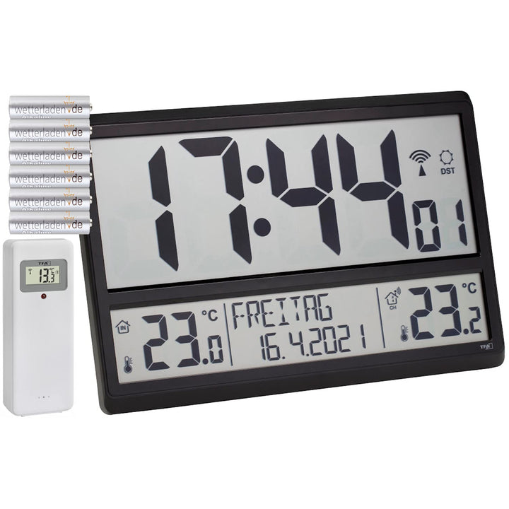TFA Dostmann Digitale XL Wanduhr, 60.4521.01 (Schwarz mit Batterien), Schwarz mit Batterien