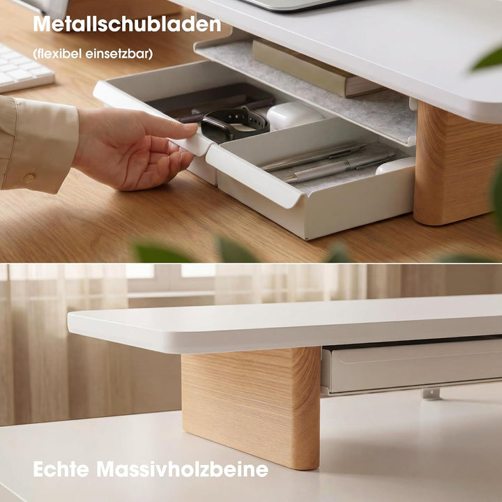 Fenge Dual Monitorständer mit 2 Herausnehmbaren Schubladen,Weiss, Weiss