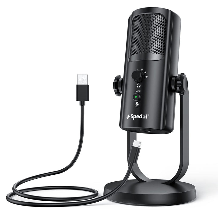 Spedal USB Gaming Mikrofon, 4 Pickup-Patterns Kondensator Mikrofone mit Stummschalttasten eingebaute