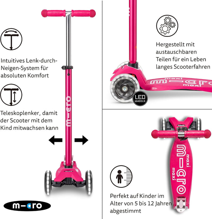 micro Maxi Deluxe LED Kickboard | Kickboard mit LED-Vorderrollen | Lenker höhenverstellbar | ab 5 Ja