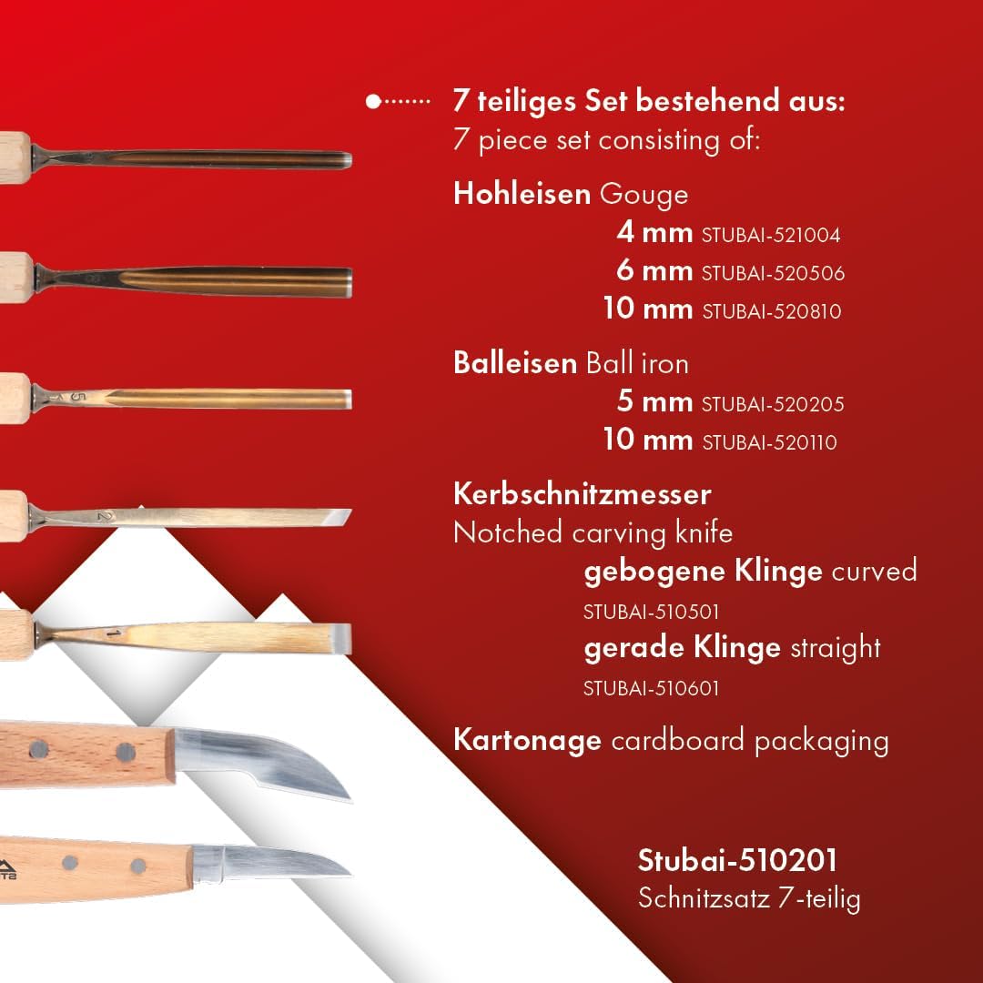 Stubai 510201 Schnitzersatz mit Holzheft 7-teilig, Medium