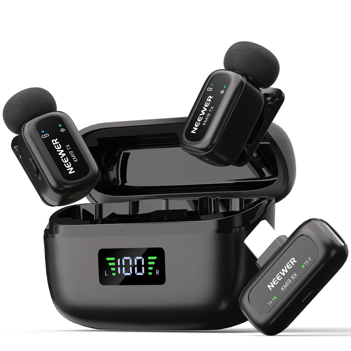 NEEWER KM19 Mini Drahtloses Mikrofon kompatibel mit iPhone 17 16 15,Schwarz