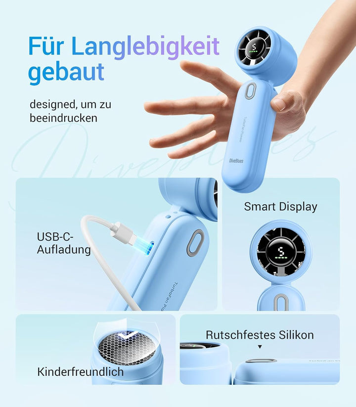 Diveblues iTurbo Handventilator, 9m/s Hohe Geschwindigkeit, 5-stufiger, LED-Display, wiederaufladbar