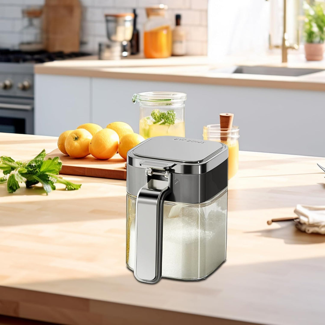 Gewürzbox aus, 380 ml, Vorratsdose mit luftdichtem Deckel, Küchen-Organizer mit transparentem Design