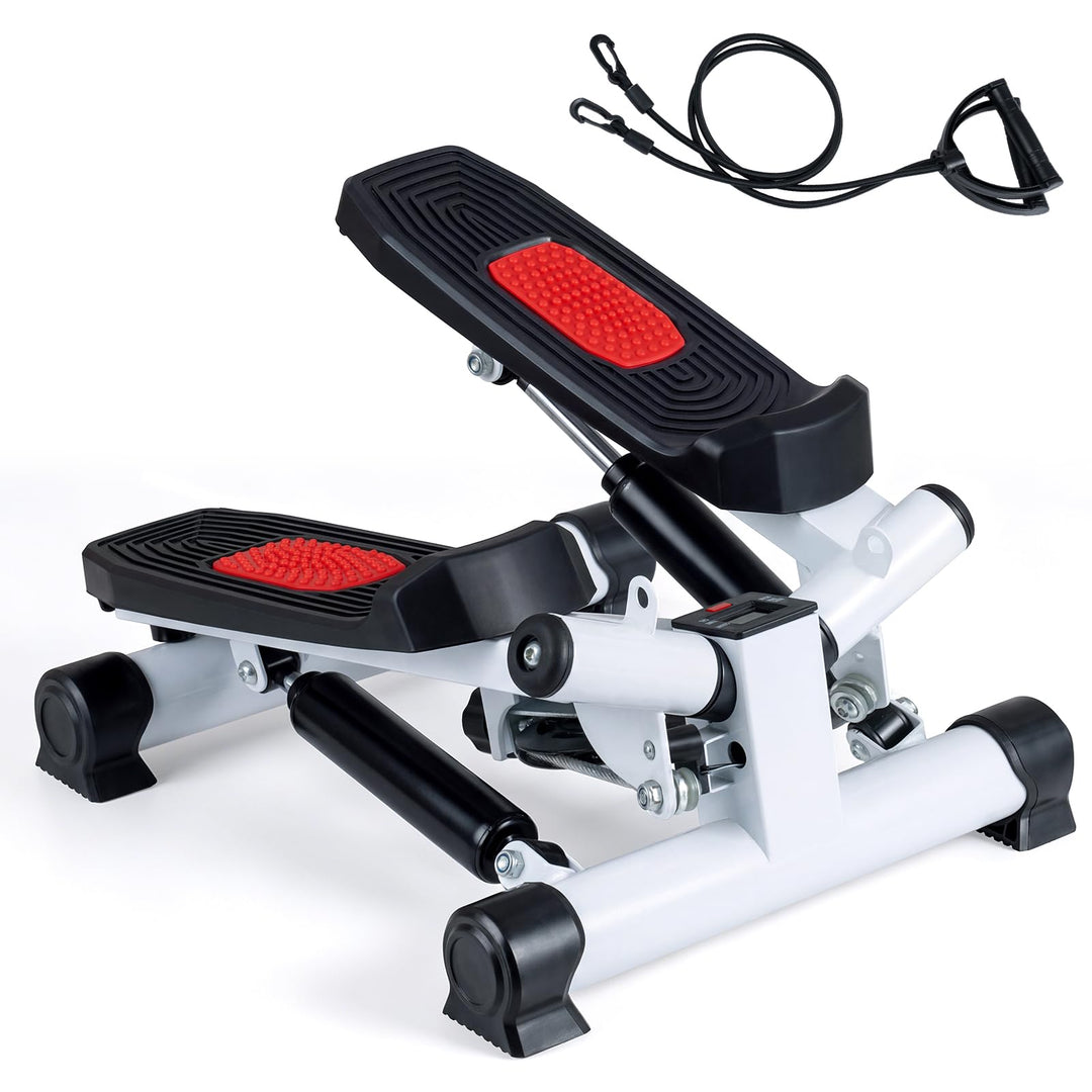 COSTWAY Mini-Stepper mit Power Ropes, Swing Stepper 100 kg belastbar Rot, Rot