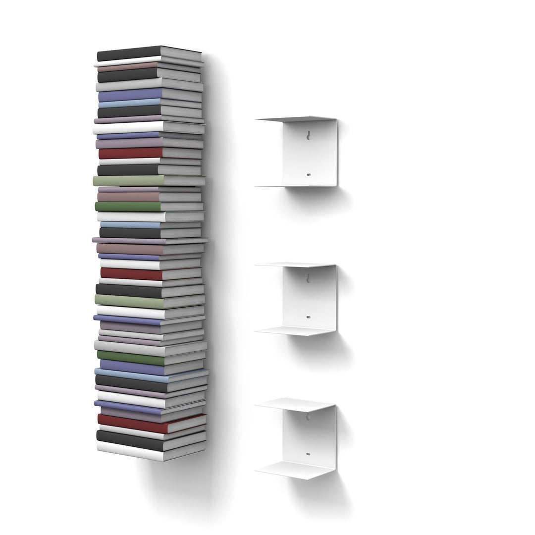 home3000 Bis 60 Bücher - 3 weisse unsichtbare Bücherregale - bis zu 150 cm schwebende Bücherstapel -