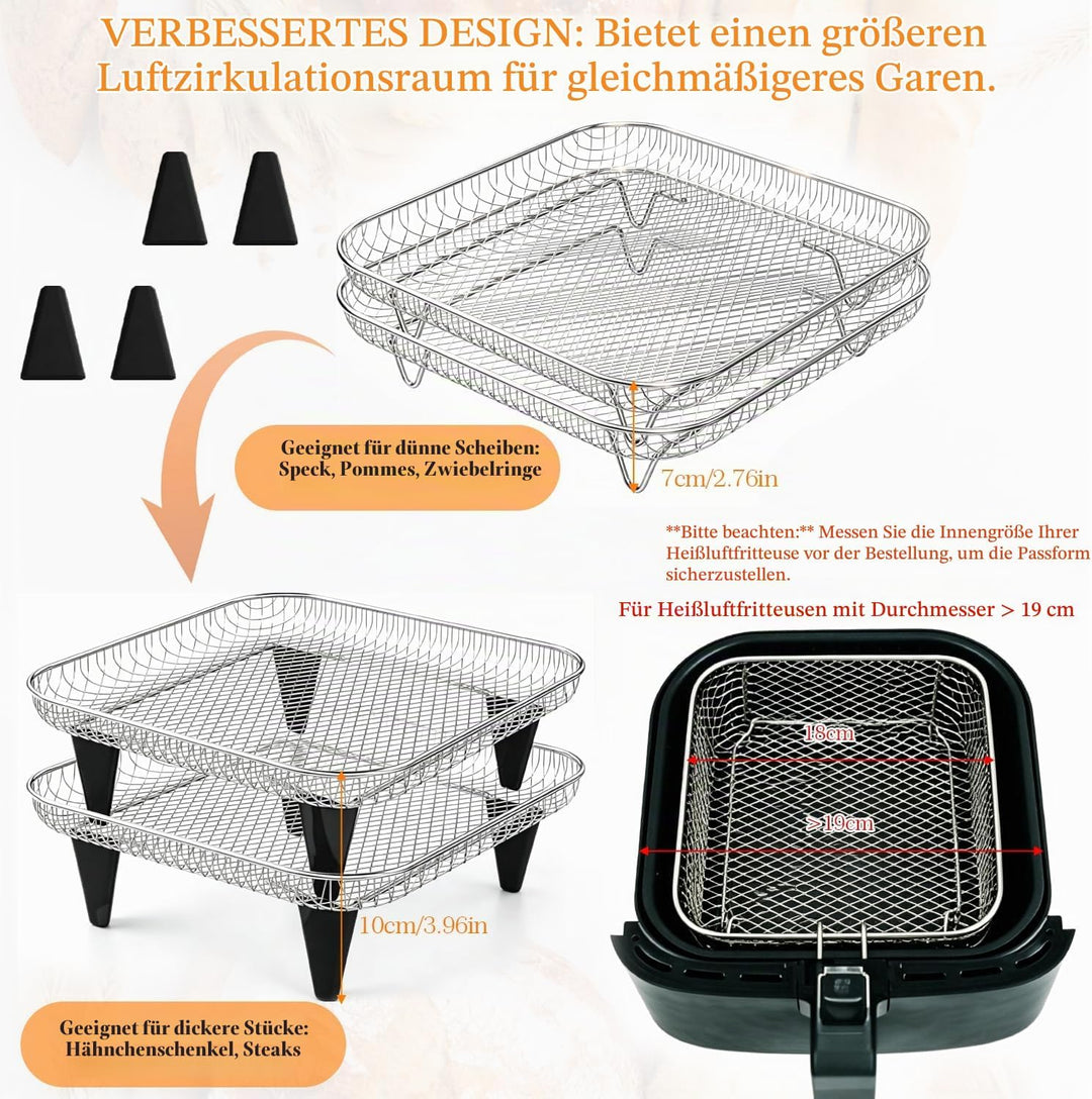 Heissluftfritteuse Zubehör: Airfryer Gitter Eckig Edelstahl