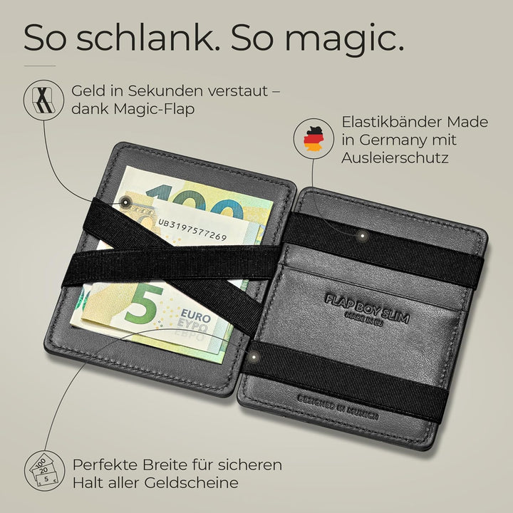 Jaimie Jacobs Flap Boy Slim ohne Münzfach Magic Wallet integrierter RFID Schutz Magischer Geldbeutel