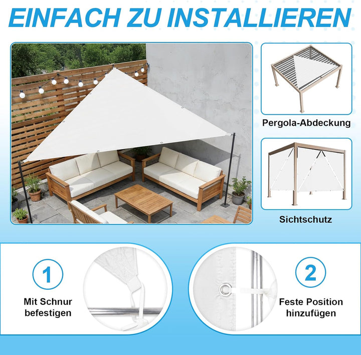COOL AREA Sonnensegel Wasserdicht Dreieckig 2x2x2m,White 2x2x2m Weiss, 2x2x2m Weiss