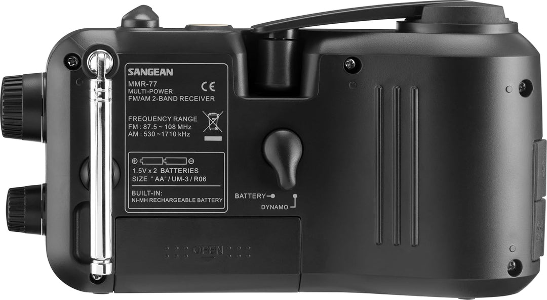 Sangean MMR-77 Multifunktionales Kurbel-Radio mit AM, FM, Handkurbel, Ideal für Outdoor und Camping,