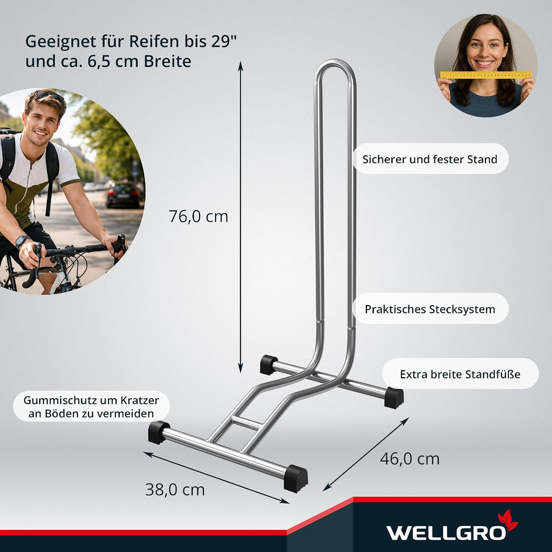WELLGRO® Fahrradständer - Stahl, sicherer Stand - Farbe silber