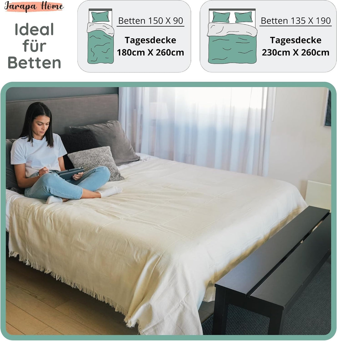 Tagesdecke Baumwolle warm – Decke Sofa Überwurf Bett, Kuscheldecke Plaid Weiss 180X260, Weiss 180X26