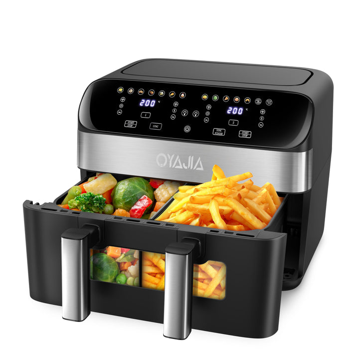 Heissluftfritteuse 2 Kammern Mit Sichtfenster 9L Airfryer 2 Fächer 9-In-1 Touchscreen Antihaftbeschi