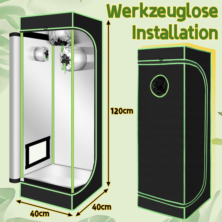 Growzelt 40x40x120 cm – Indoor-Growzelt aus 600D Polyester, transparentem PVC-Fenster, Ideal für opt