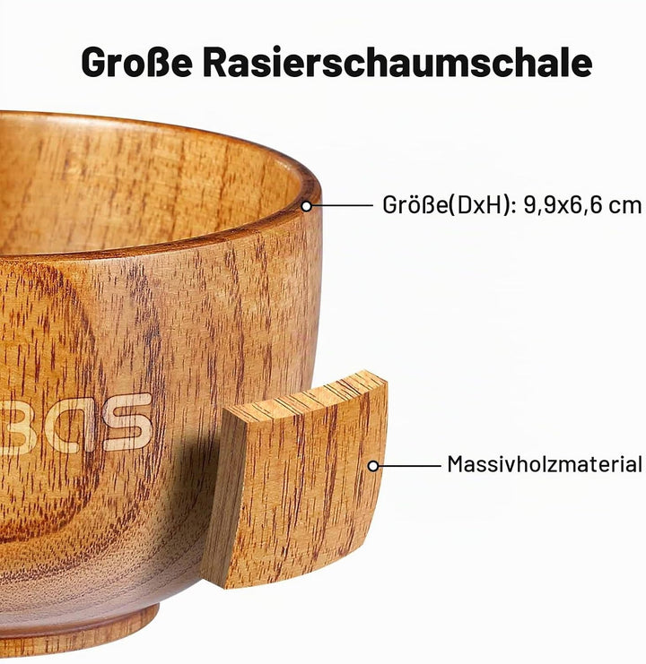Anbbas 4in1 Rasierset, Reines Dachshaar Rasierpinsel Holzgriff und Grosse Seifenschale,Edelstahl Ras