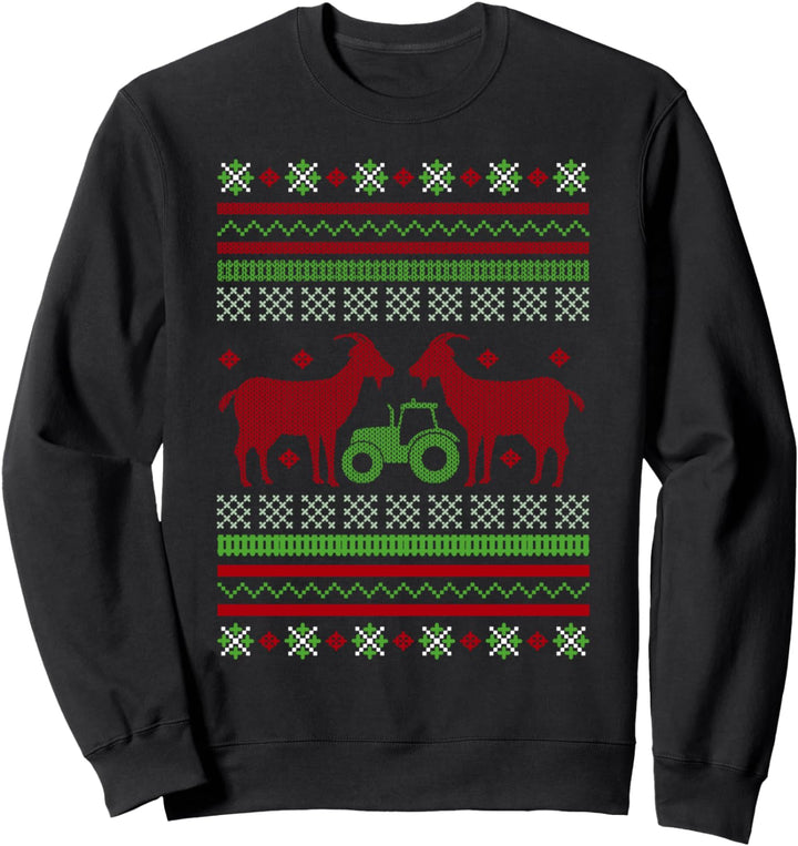 Traktor Ugly Christmas Weihnachtsfeier Ziegen Motiv Sweatshirt