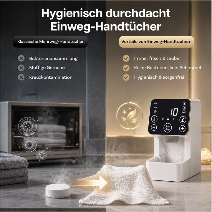 MMOBIEL Handtuchwärmer Automatischer Heisshandtuchspender mit 50 komprimierten Einweg Gesichtstücher