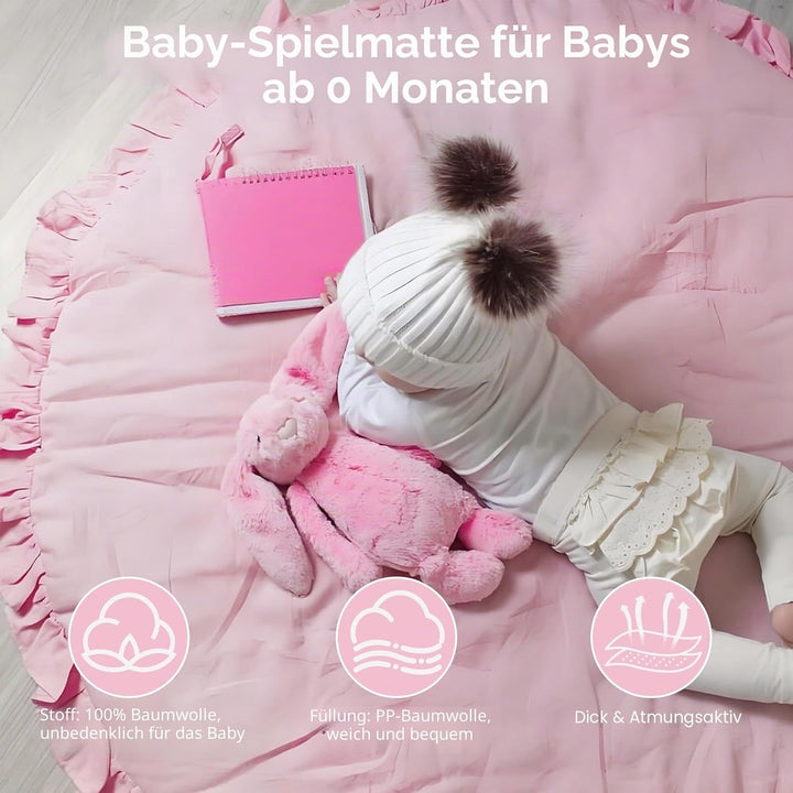 Babyspielmatte Runde Rüschen Aktivität Playmat, 100 cm rosa Babyspielmatte für den Boden, Baumwolle