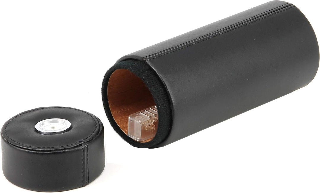 BigSmoke Zigarrenetui Tube aus Leder mit Zedernholz Furnier inklusive Hygrometer und Befeuchter