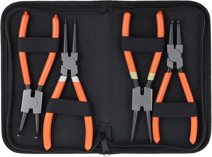 8 Stück Sprengringzangen Set, Sicherungsringzange Set, 178 mm gebogen/gerade, mit Tasche, Kohlenstof