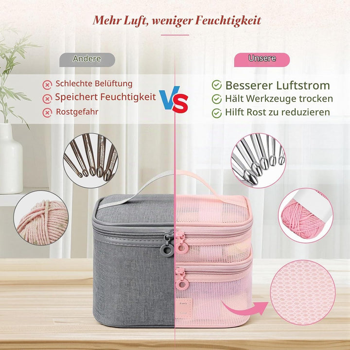 VynyQoo 74 Stück Häkelset für Anfänger mit 17 Garnen, 9 ergonomischen Häkelnadeln 2,0-6,0 mm, 12 fei