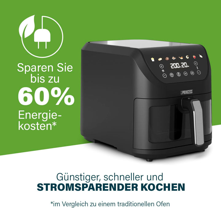 Princess SlimFry Heissluftfritteuse 8 L, platzsparend, fettfreie Kochtechnologie, 8 Programme, Sicht