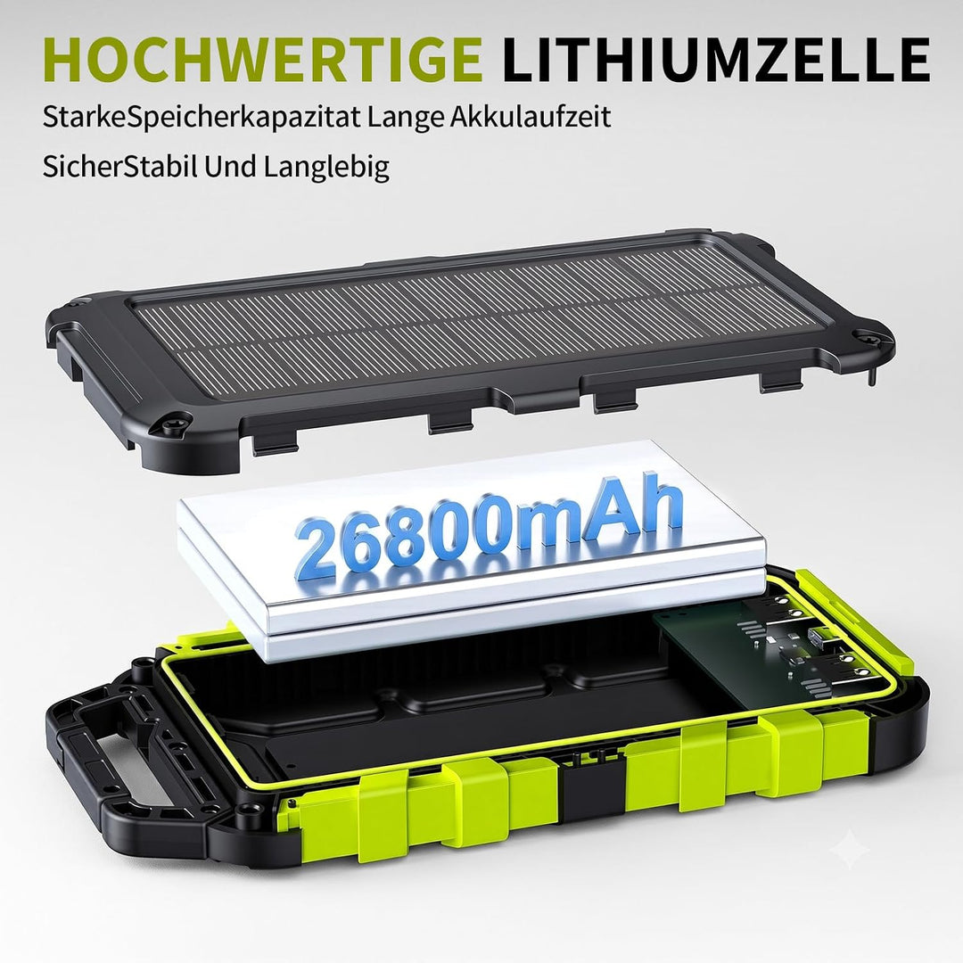 TOENNESEN Solar Powerbank 26800mAh, PD 22,5W, Tragbares Solar Ladegerät Grün, Grün