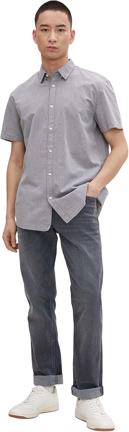 TOM TAILOR Denim Herren Slim Fit Kurzarmhemd mit Struktur, 28954 - Navy Dobby Circle Structure