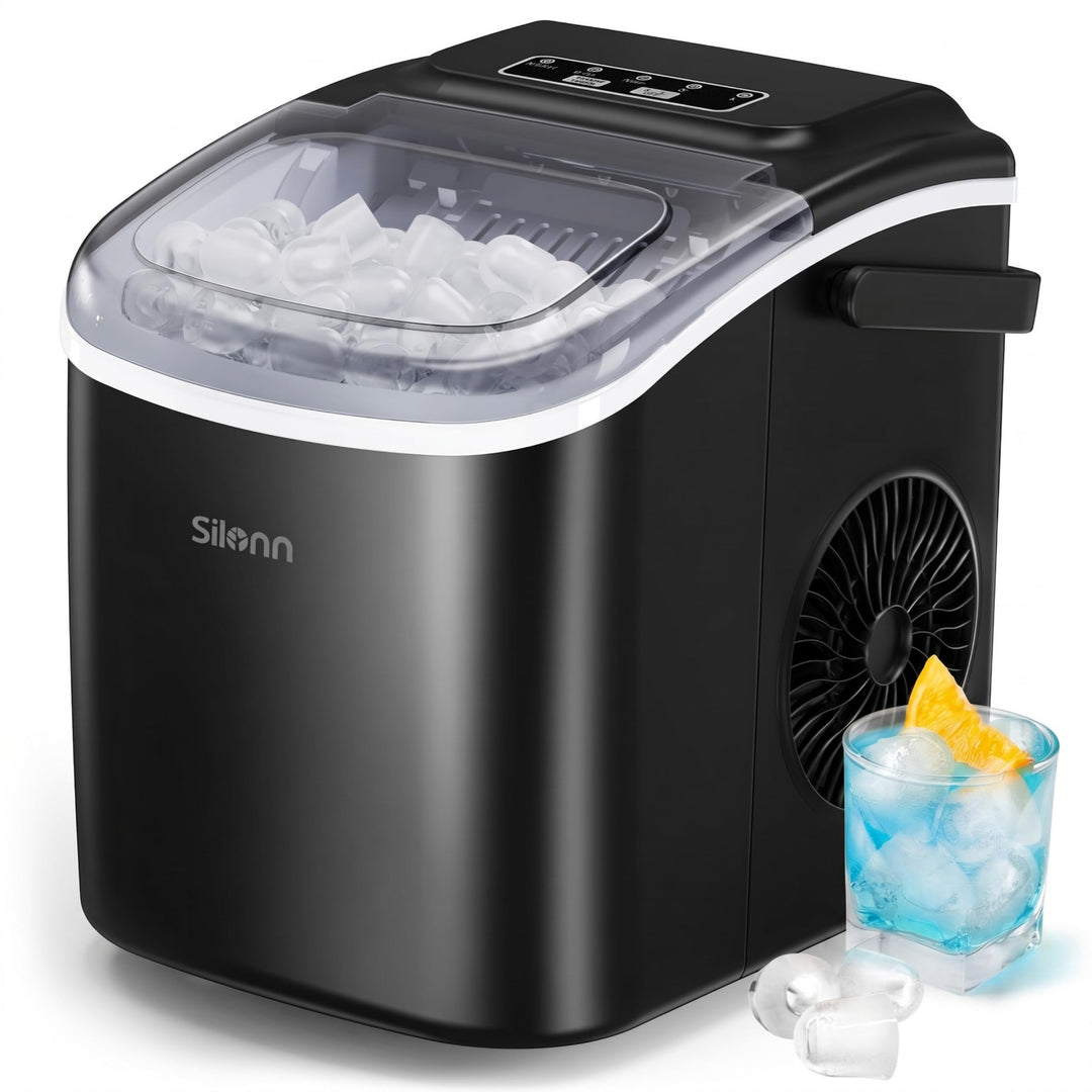 Silonn Eiswürfelmaschine, Eiswürfelbereiter 12 kg/24h, 9 Eiswürfel in 6 Min, 2 Grössen, Selbstreinig