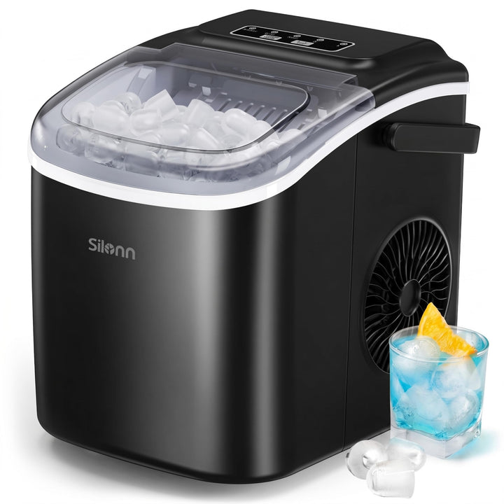 Silonn Eiswürfelmaschine, Eiswürfelbereiter 12 kg/24h, 9 Eiswürfel in 6 Min, 2 Grössen, Selbstreinig