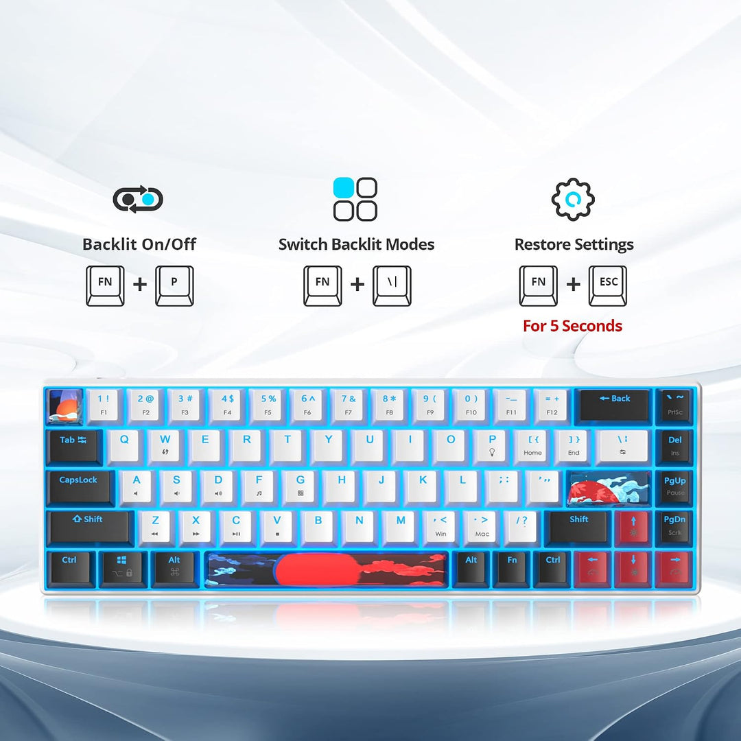 Ussixchare 60 % Gaming-Tastatur, 68 Tasten, mechanische Tastatur, LED-Hintergrundbeleuchtung, kompak