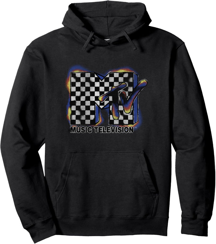 MTV Music Television Burnt Checker Logo Pullover Hoodie