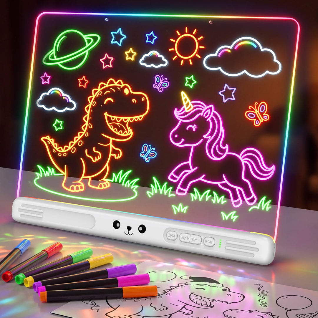 LED Zeichenbrett, Wiederaufladbares Leuchtendes LED Zeichentafel für Kinder mit 7 Farbmodi &amp; Einstel
