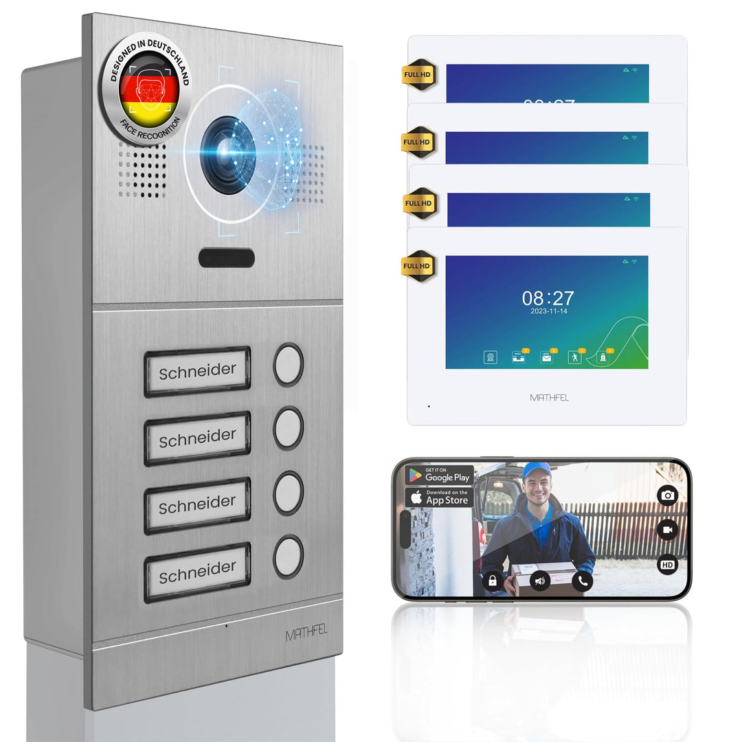 Mathfel 2-Draht IP Video-Türsprechanlage mit Türöffner – Full-HD Kamera, 7" Monitor &amp; App-Steuerung