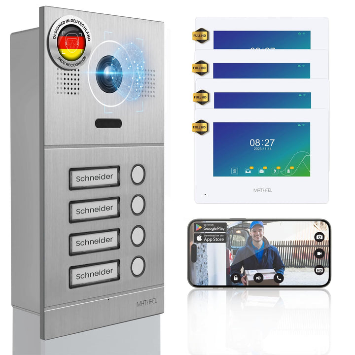 Mathfel 2-Draht IP Video-Türsprechanlage mit Türöffner – Full-HD Kamera, 7" Monitor &amp; App-Steuerung