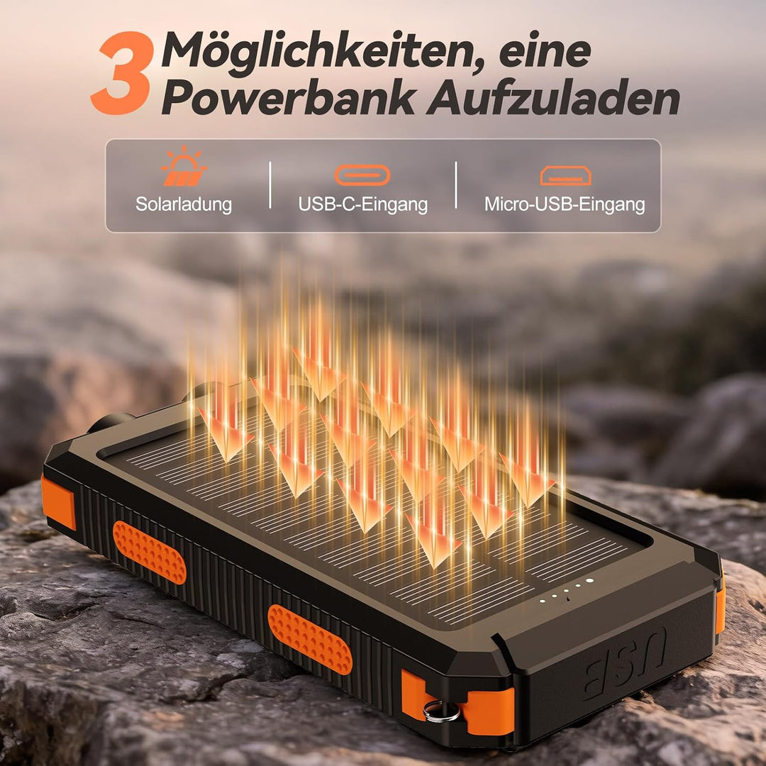 Vikeri Solar Powerbank 26800mAh, Tragbares Solarladegerät Gelb, Gelb