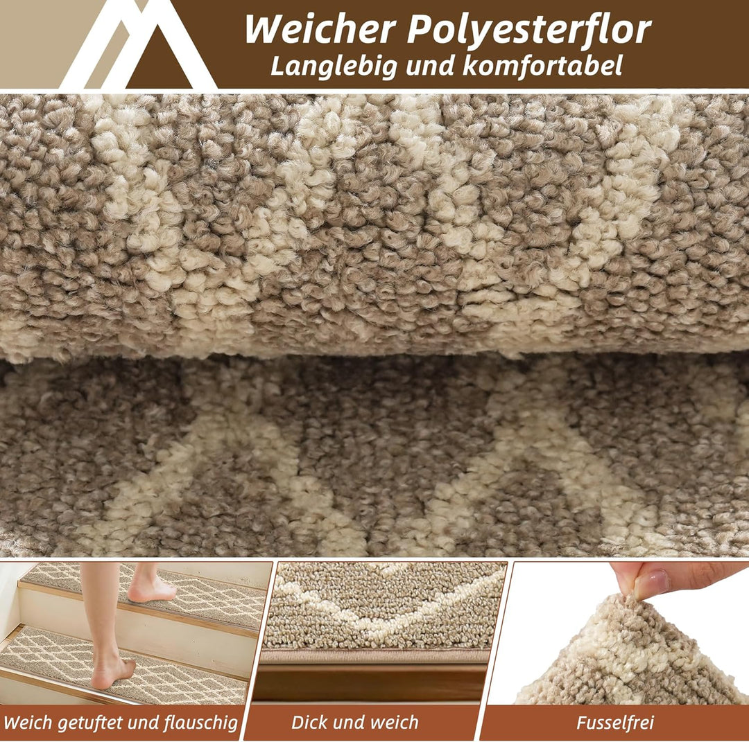 COSY HOMEER 15 Stück Treppenstufen Matten, 70 x 22cm Anti Rutsch Stufenmatten Selbstklebend, Maschin