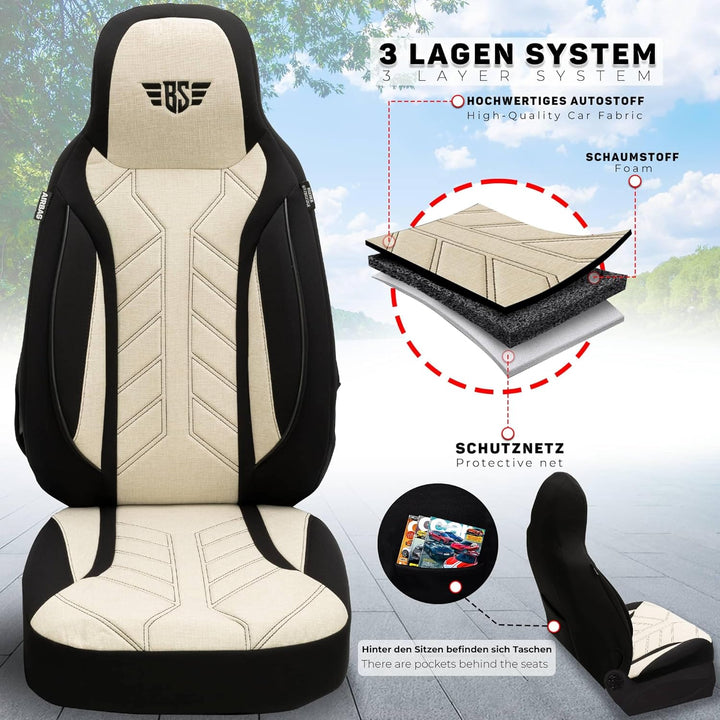 BREMER SITZBEZÜGE Mass Sitzbezüge Schonbezüge für Subaru Forester SJ PLKT207 PLKT207 - Schwarz/Beige