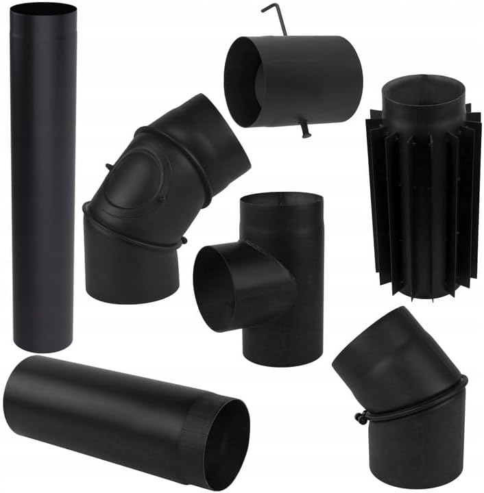 Ofenrohr Bogen Schwarz Ø 120 mm – Verstellbar 0–90° mit Reinigungsöffnung - Kaminrohr Bogen von 0 bi