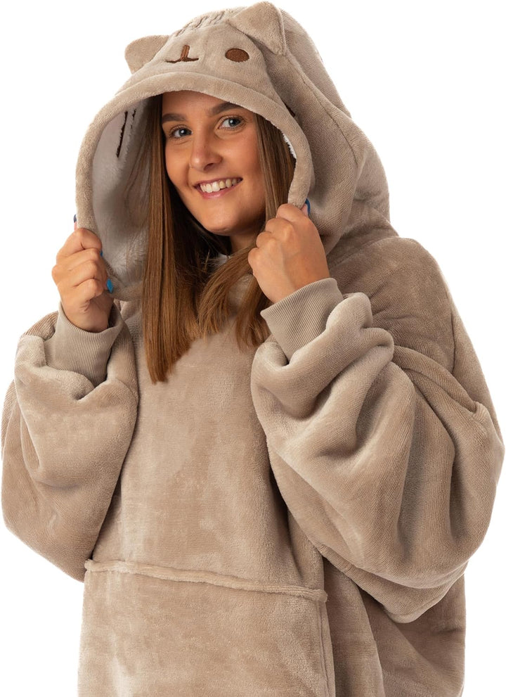 Pusheen Damen brauner bestickter Decken-Hoodie | Geniessen Sie gemütlichen Komfort Oodie | Einheitsg