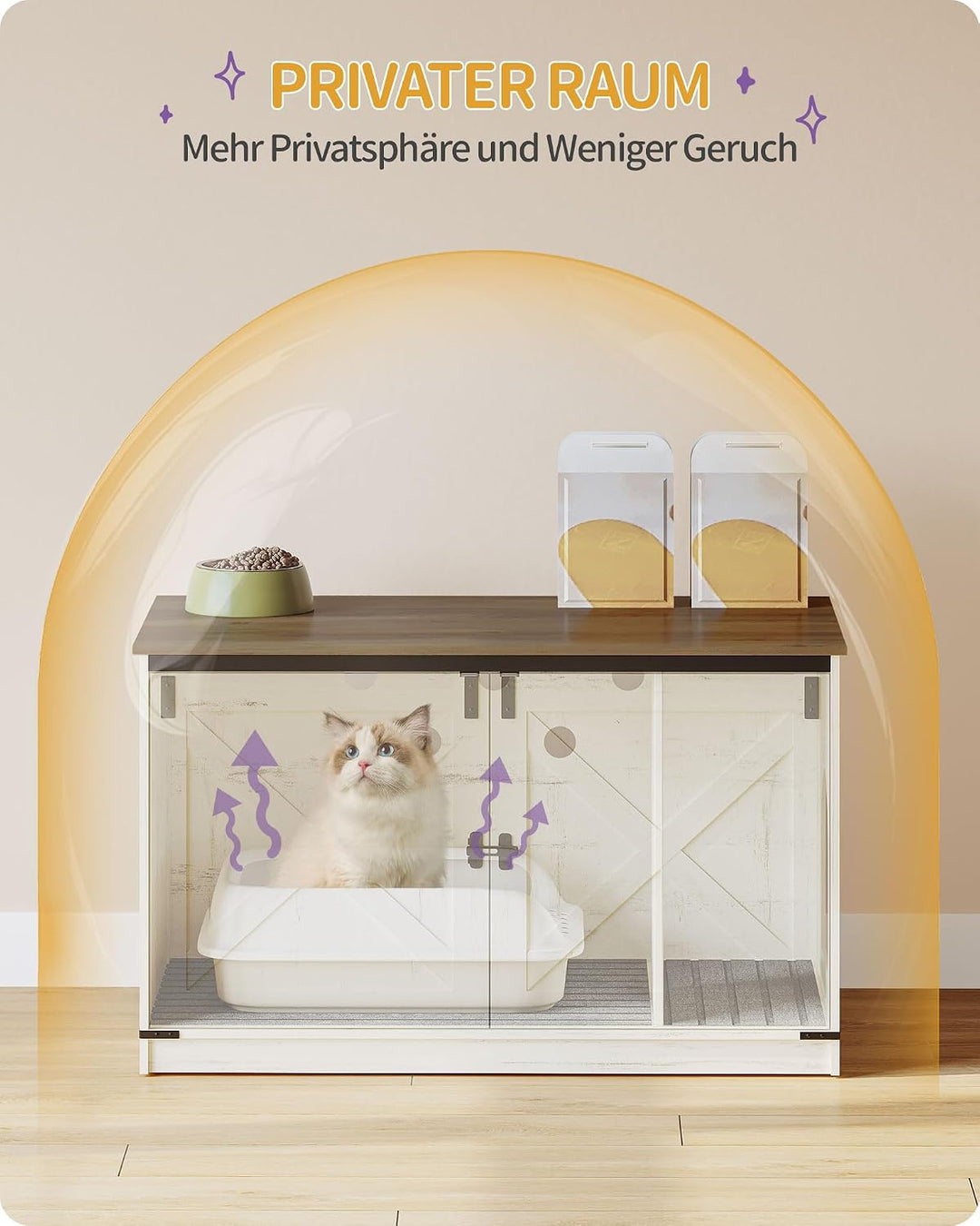 Hzuaneri Katzenklo Schrank, Katzenschrank, Katzentoilette mit Herausnehmbarer Trennwand, Katzenhaus,