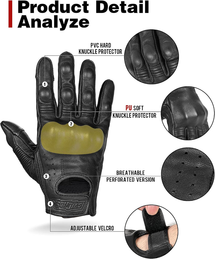 Grapelet Motorradhandschuhe aus Leder, Touchscreen-Motorradhandschuhe mit Knöchelschutz aus PU-Mater