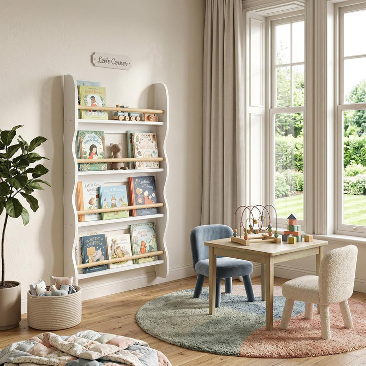 AIYAPLAY Bücherregal Kinder Wandregal mit Kippschutz 60 x 10 x 98 cm Weiss