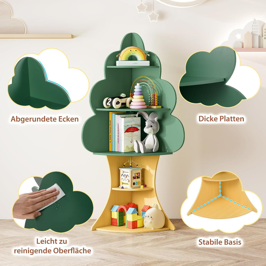 COSTWAY Bücherregal Kinder in Baumform, 5 Ebenen Kinderregal, Spielzeugregal aus Holz, Eckregal für
