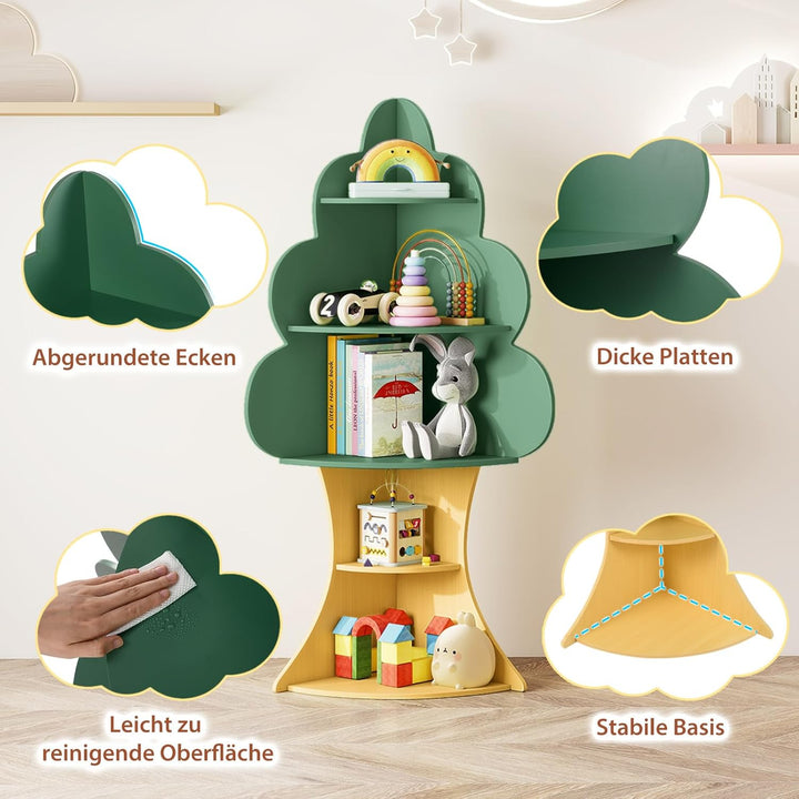 COSTWAY Bücherregal Kinder in Baumform, 5 Ebenen Kinderregal, Spielzeugregal aus Holz, Eckregal für