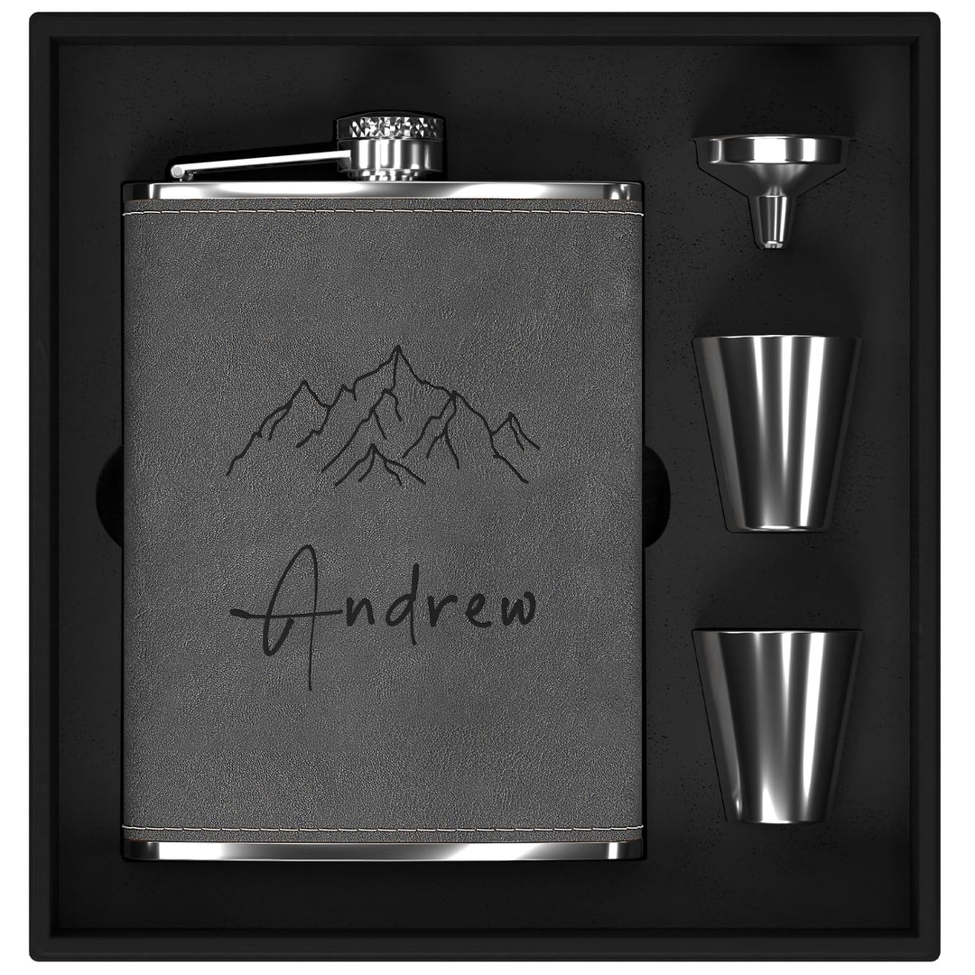 Flachmann Set mit Gravur der Berge, Flachmann Edelstahl 8oz/237ml Personalisiert für Geburtstagsgesc